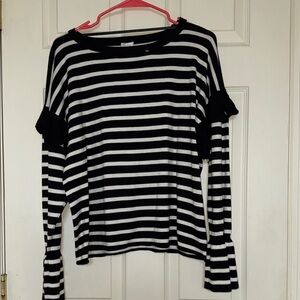 Cupio Striped Long Sleeve Top with Ruffle Details